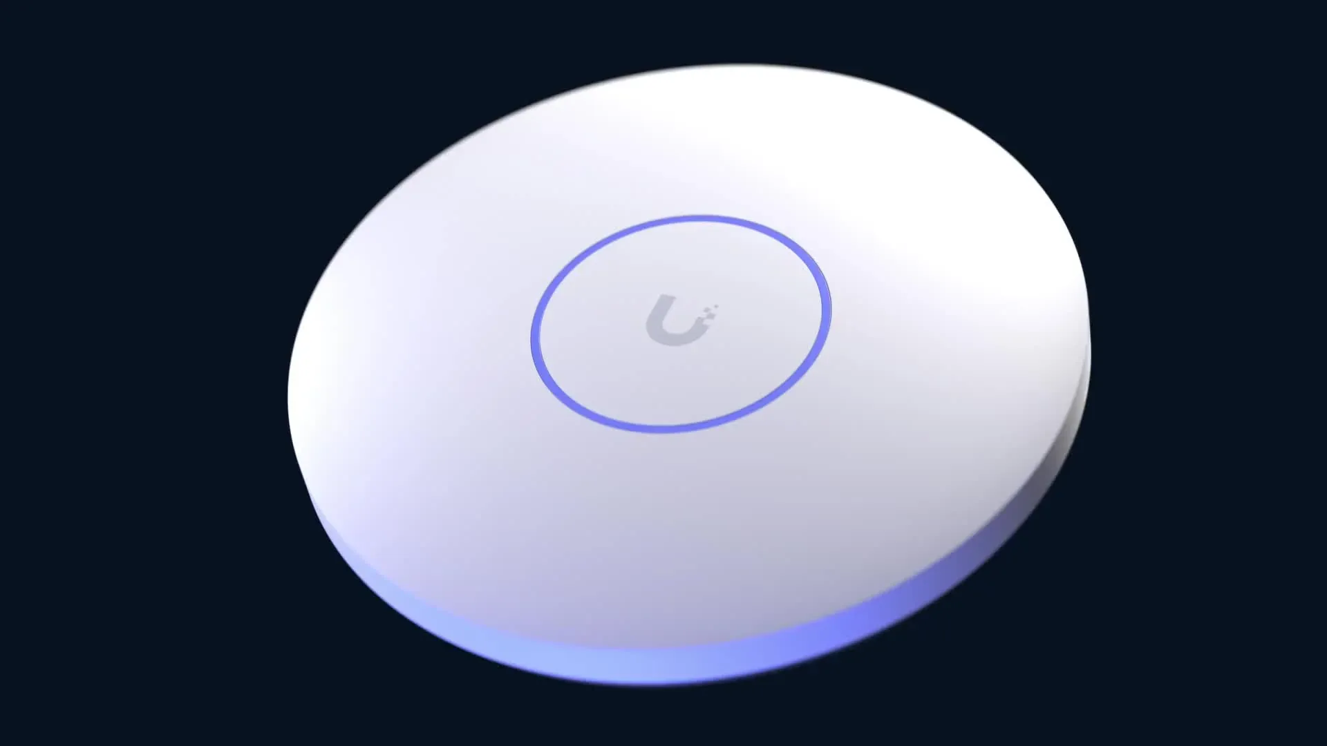 A UniFi access point, the flat white disc that goes on the ceiling